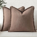 MIULEE Decorative Throw Pillow Covers Neutral Linen Fringe Throw Pillows Set of 2 Dark Coffee Boho Farmhouse Cushion Covers with Tassels for Couch Sofa Bed Living Room Spring Home Decor 20x20 Inch