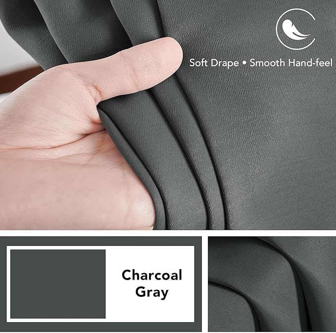 Deconovo Blackout Curtains, Thermal Insulated, W38 x L45 2 Panels, Back Tab, Machine Washable, Room-Darkening Drapes for Bedroom/Living Room Dark Grey