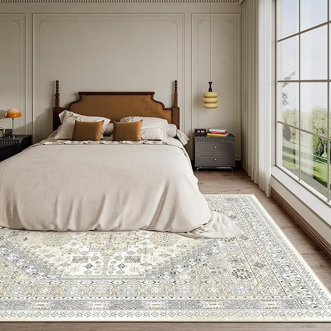 zesthome 6x9 Area Rug, Super Soft Washable Rugs for Living Room, Non-Slip Stain Resistant Vintage Rugs, Ultra-Thin Large Area Rugs (Beige,6'x9')