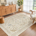 Madane Area Rug 4x6 Washable Rugs: Vintage Living Room Rug Soft Low Pile Non Slip Area Rugs Distressed Indoor Floor Carpet for Bedroom Kitchen Dining Room Home Decor, Beige/Blue