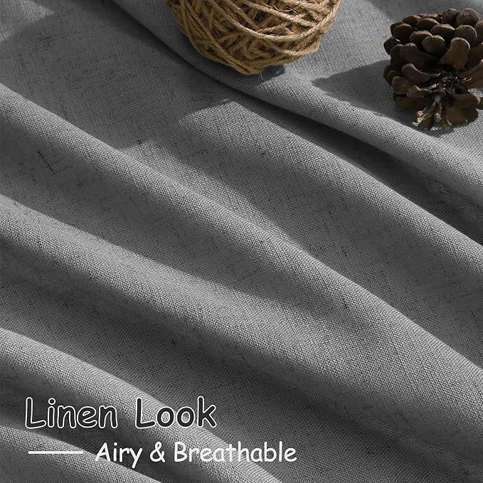 Dark Grey Linen Curtains 90 Inch Length 2 Panel Set for Living Room Light Filtering Elegant Farmhouse Curtain Rod Pocket Back Tab Window Drapes 90 Inches Long for Dining Room Bedroom Nursery 52x90
