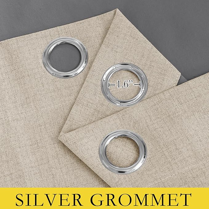 NICETOWN Cream Bedroom Full Blackout Linen Curtain Panels Set of 2, 52" by 72", Thick Insulated Classic Grommet Blackout Draperies with White Thermal Insulated Liner for Windows