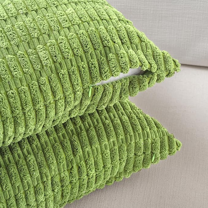 Fancy Homi 4 Packs Boho Lime Green Decorative Throw Pillow Covers 26x26 Inch for Couch Bed Sofa, Rustic Modern Farmhouse Home Decor, Soft Plush Corduroy Cute Square Cushion Case 66x66 cm