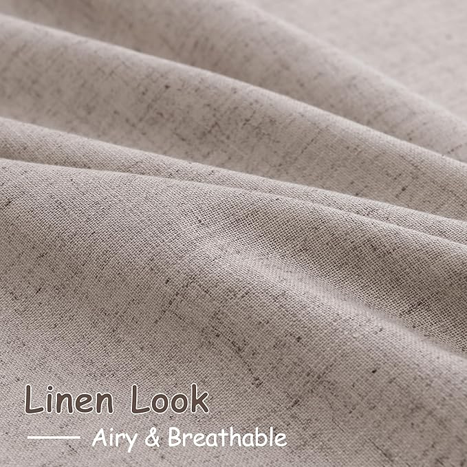 Brownish Grey Linen Curtains 63 Inches Long for Bedroom Back Tab Light Filtering Privacy Sheer Curtains Modern Farmhouse Coastal Decor Cotton Textured Gauze Curtain for Bathroom 2 Panel Set