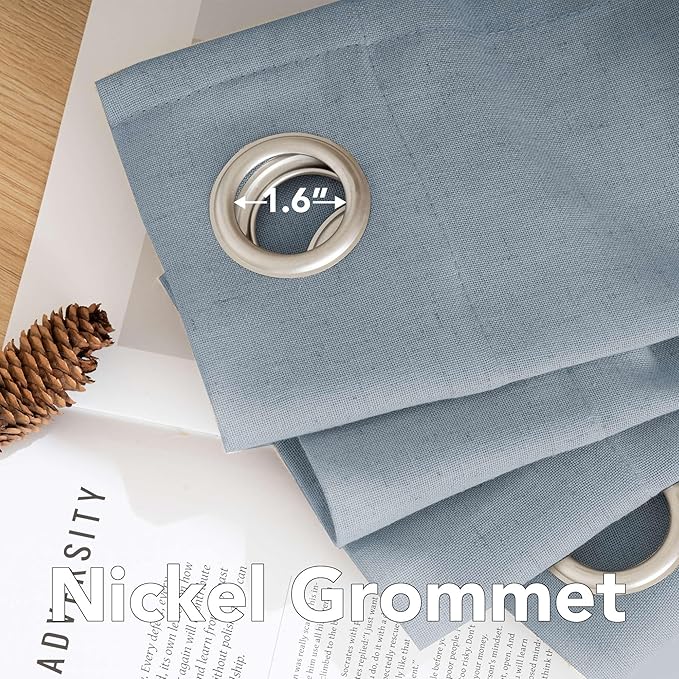 H.VERSAILTEX Elegant Natural Linen Blended Energy Efficient Light Filtering Linen Textured Curtains/Nickel Grommet Semi Sheer Window Treatments Panels/Drapes (Set of 2, Stone Blue, 52" x 54")