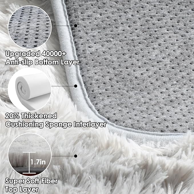 ONASAR 6x9 Area Rugs for Living Room, Large Tie-Dyed Light Grey Fluffy Shag Rug for Bedroom, Ultra Soft Plush Floor Big Indoor Carpet for Baby Kids Girls Boys Teen Dorm Nursery Home Decor