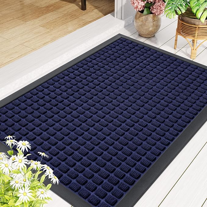 Smiry Front Door Mat Outside Entrance, Heavy Duty Natural Rubber Doormat, Non Slip, Trap Dirt and Moisture, Easy Clean, Low Profile Welcome Floor Mats for Indoor Outdoor Entry, 47x32 Inch, Navy Blue