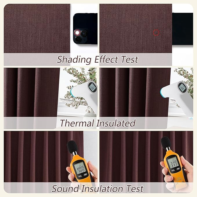 Guken 100% Blackout Curtains 84 Inch Length 2 Panels Set for Living Room Bedroom Back Tab Thermal Insulated Black Out Linen Drapes Room Darkening Reddish Brown,52x84