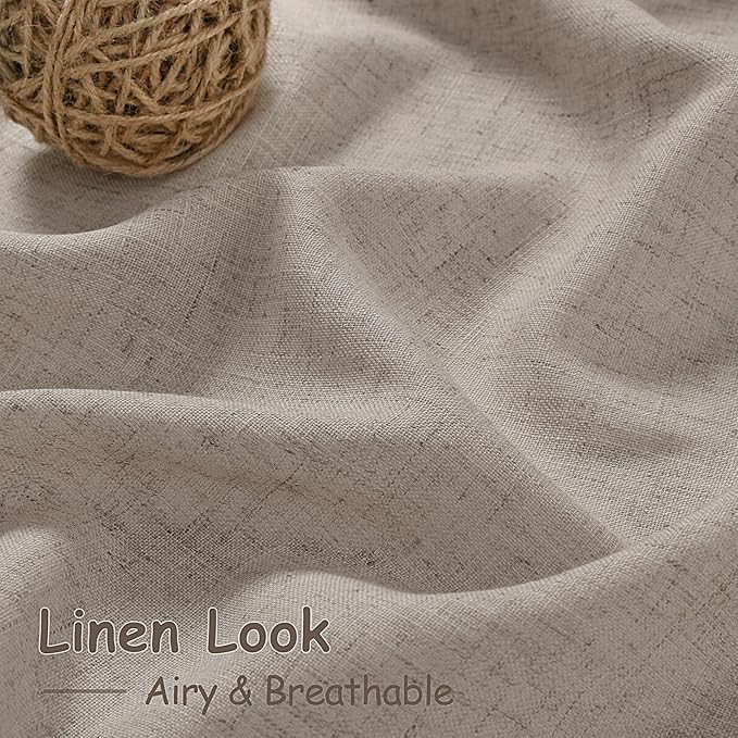 Nanspring Ecru Linen Curtains 84 Inches Long for Living Room Light Filtering Semi Sheer Curtain Back Tab and Rod Pocket Rustic Decor Burlap Elegant Soft Luxury Boho Drapes for Bedroom 52x84, 2 Panels