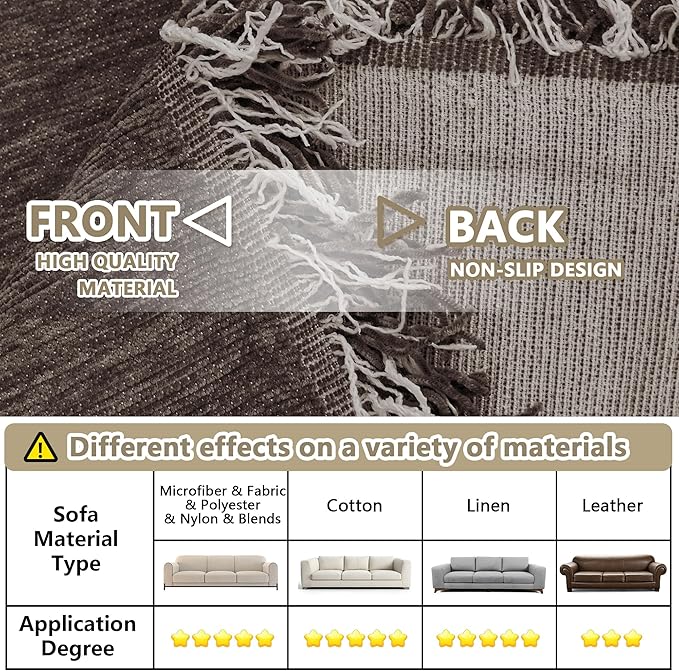 MYSKY HOME Loveseat Cover Deep Chocolate Couch Cover Sectional Couch Covers for 2 Cushion Couch Sofa Thick Universal Chenille Sofa Cover with Tassel Durable Furniture Protector for Dogs 91" x 118"