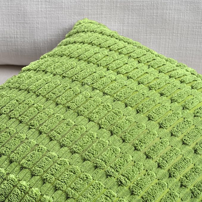 Fancy Homi 4 Packs Boho Lime Green Decorative Throw Pillow Covers 26x26 Inch for Couch Bed Sofa, Rustic Modern Farmhouse Home Decor, Soft Plush Corduroy Cute Square Cushion Case 66x66 cm