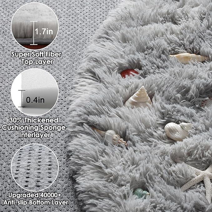 ONASAR Tie-Dyed Light Grey Round Area Rugs 6ft, Ultra Soft Bedroom Circle Rug for Kids Girls Boys Teen Room, Fluffy Plush Shaggy Carpet Floor Mats for Dorm Nursery Living Room Playroom Home Decor