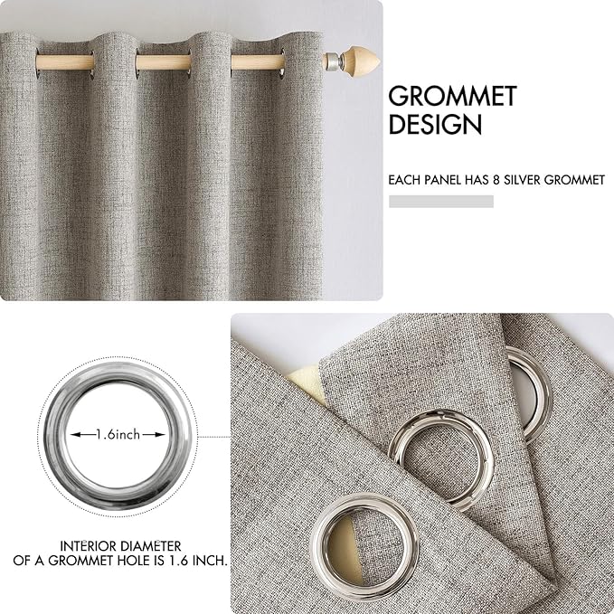 MIULEE Linen Curtains 90 Inches Curtains for Bedroom 100% Blackout Thermal Insulated Greige Curtains Grommet Room Darkening Drapes for Living Room Nursery 52x90 Inch (2 Panels)