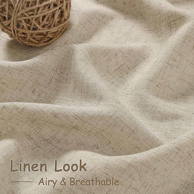 Nanspring Eggshell Beige Curtains 102 Inches Long for Living Room Linen Light Filtering Semi Sheer Curtain Back Tab Rustic Decor Floor to Ceiling Neutral Drapes for Bedroom Office 52x102, 2 Panels