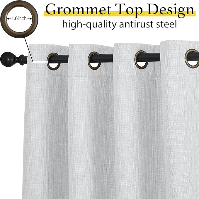 NICETOWN Faux Linen Greyish White Room Darkening Curtain Valances 36 inches Long, Grommet Energy Saving Thermal Window Tiers Short Curtains for Living Room/Bedroom, W34 x L36, 2 Panels