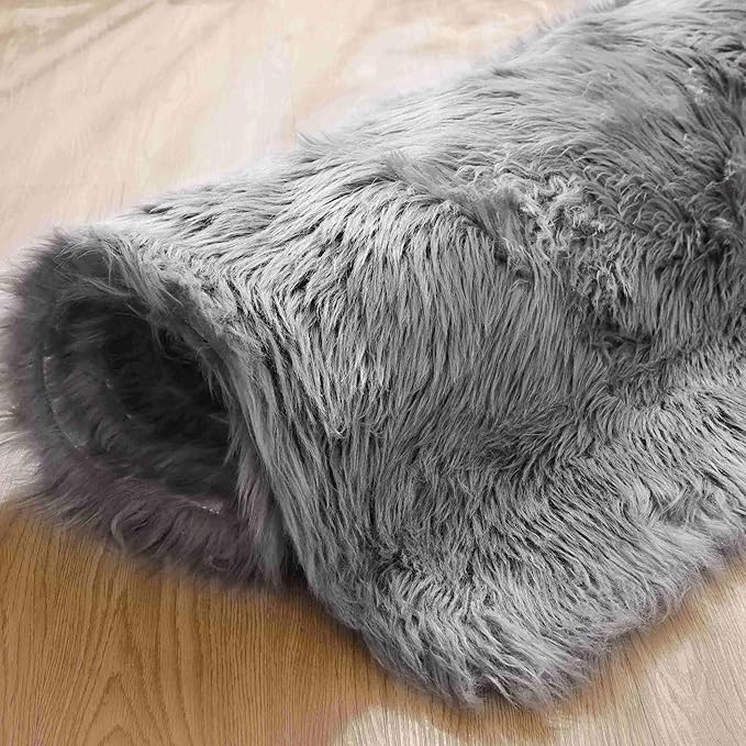 Goolela Grey Area Rug 6x9 Fluffy Fuzzy Shag Rug for Living Room Bedroom Faux Sheepksin Fur Soft Shaggy Luxury Rectangle
