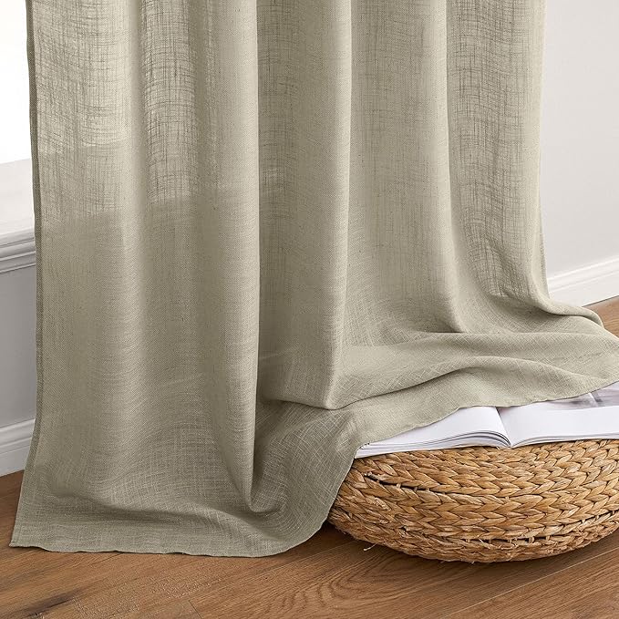 MIULEE Oatmeal Curtains 90 Inch Long 2 Panels for Bedroom Living Room, Soft Thick Textured Natural Window Drapes Light Filtering Back Tab Rod Pocket Burlap Look Decor