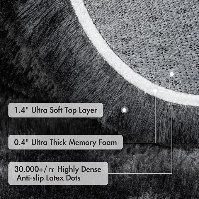 4x6 Ft Shag Rugs for Bedroom Living Room, Tie-Dyed Ultra Soft Fluffy Furry Area Rugs for Indoor Floor, Aesthetic Carpet for Kids Home Decor (Dark Grey)