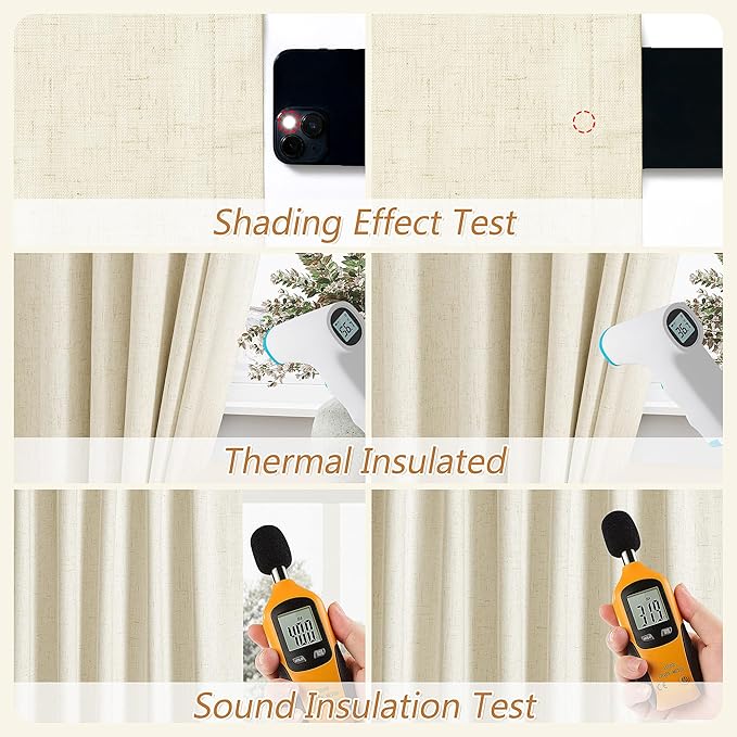 Guken 100% Blackout Curtains 96 Inch Length 2 Panels Set for Living Room Bedroom Back Tab Thermal Insulated Black Out Linen Drapes Room Darkening Window Curtains 96 Inches Long,Warm Beige