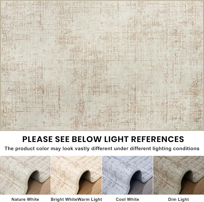 6x9 Area Rugs for Living Room Washable Rug: Anti-Skid Abstract Modern Living Room Rug Soft Thin Carpets Indoor Floor Non-Shedding Carpet for Bedroom Dining Farmhouse Nursery Home Office Beige White