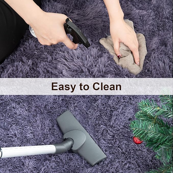 TWINNIS Super Soft Shaggy Rugs Fluffy Carpets 8x10 Feet, Indoor Modern Plush Area Rugs for Living Room Bedroom Kid Room Nursery Home Decor, Upgrade Anti-Skid Rectangular Fuzzy Rug, Grey Purple