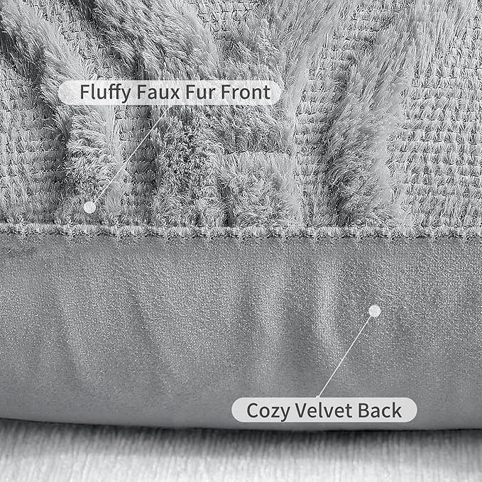 decorUhome Throw Pillow Covers 16x16 Inch Set of 2, Soft Plush Faux Wool Grey Solid Couch Pillow Covers, Accent Farmhouse Neutral Square Pillow Cases for Sofa Bed Living Room