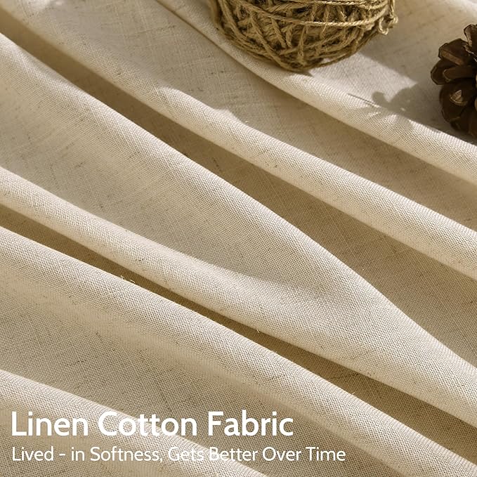 Tan Linen Curtains 90 Inch for Living Room Rod Pocket Back Tab Window Drapes Light Filtering Vintage Style Modern Farmhouse Curtain for Dining Room Bedroom 52x90,2 Panels