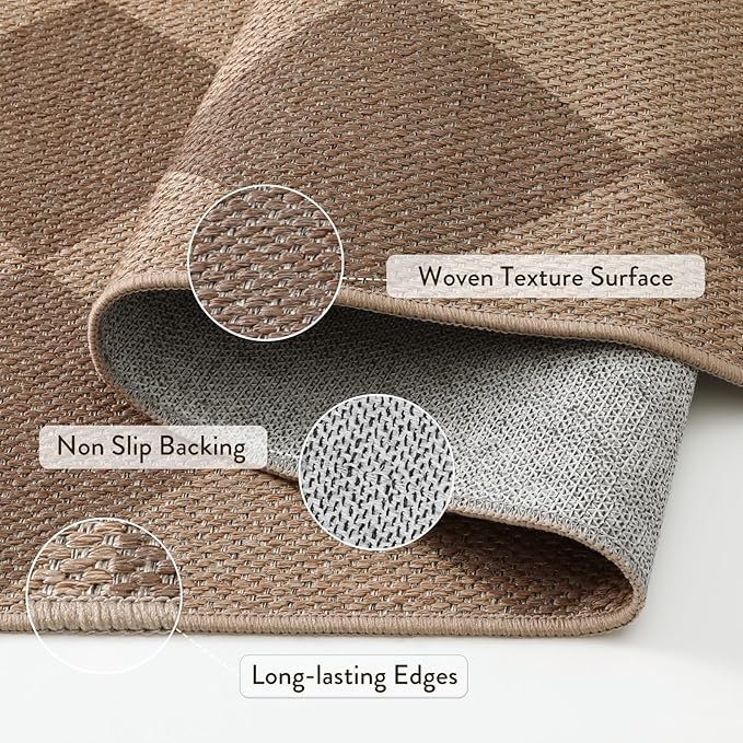 Lahome Colette Checkered Easy Jute Rug, 2x3 Entryway Rug Indoor Outdoor Front Door Mat, Farmhouse Neutral Non Slip Non Shedding Washable Kitchen Mats for Floor Foyer