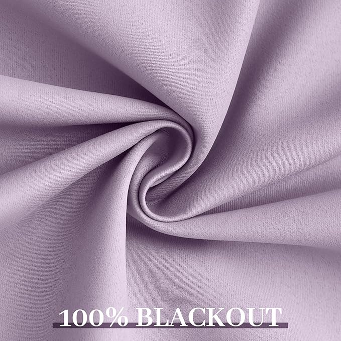 Yakamok Lilac 100% Blackout Curtains 84 Inches Long with 2 Thick Layers-Light Purple Room Darkening Thermal Insulated Window Curtain Set of 2 Panels for Bedroom Living Room 38x84 Inches,Lavender