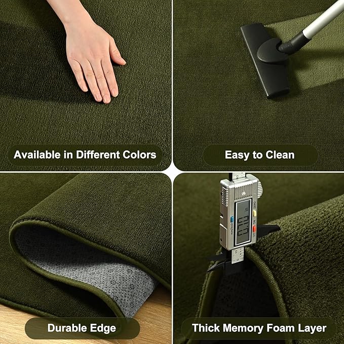 Amearea 5x5 Square Area Rugs for Bedroom Living Room, Olive Green Thickened Memory Foam Rug, Fluffy Indoor Washable Rugs Non Slip Minimalist Carpet for Kids Boys Girls Dorm Nursery Room Decor