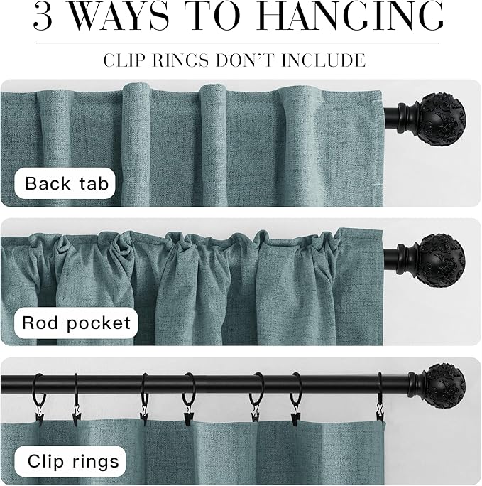 RYB HOME 100% Blackout Linen Textured Curtains 108 inches Long, Thermal Insulating Privacy Energy Saving for Bedroom Living Room Window Office Theater Baby Nursery, W 52 x L 108 in, Misty Blue, 2 Pcs