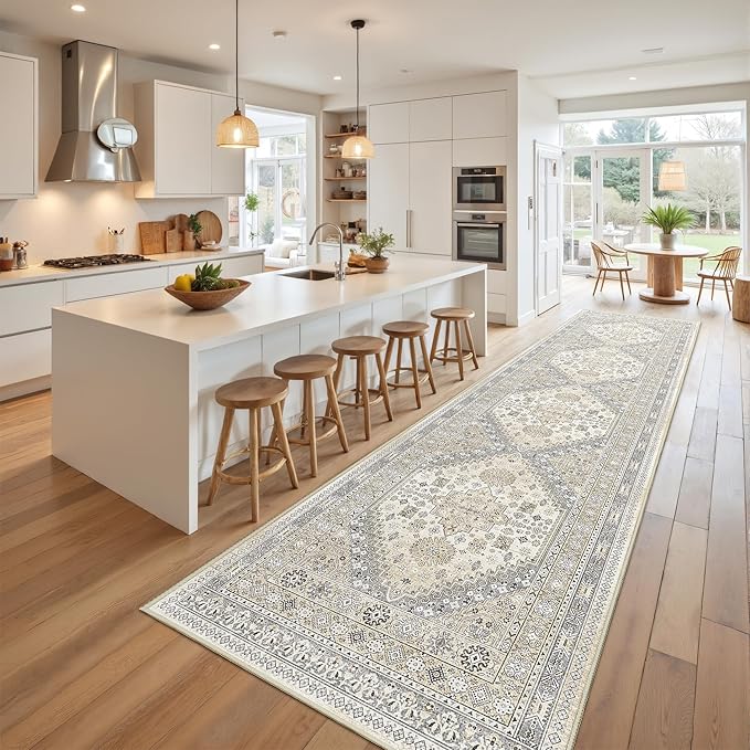 Kitchen Runner Rug Non Slip Washable 2.5x10, Soft Ultra-Thin Entryway Rug Runners for Hallways, Carpet Runner for Living Room,Kitchen, Laundry, Bathroom(Beige,2.5'x10')