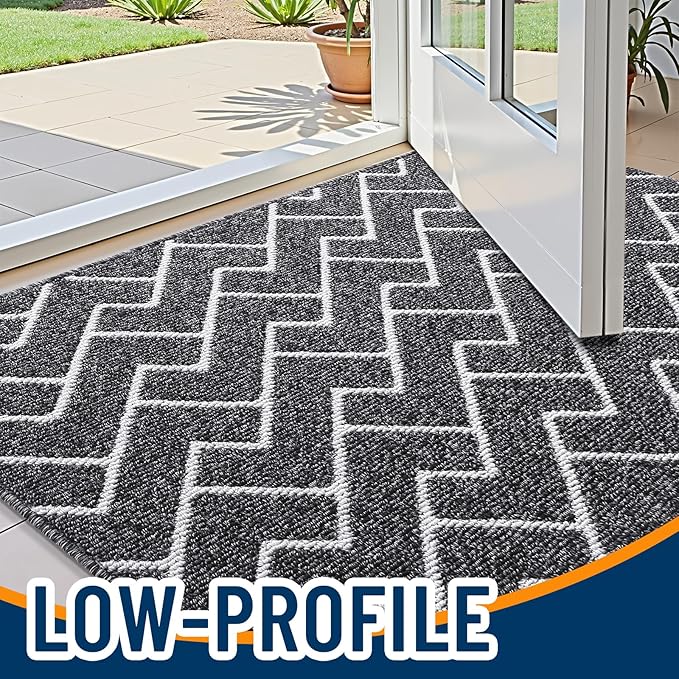 OLANLY Front Door Mat, Non-Slip Rubber Backing, Dirt Resistant and Absorbent, Washable, Easy to Clean Low-Profile Indoor Doormat for Back Door, Entryway, Inside Entrance, 48x32, Black