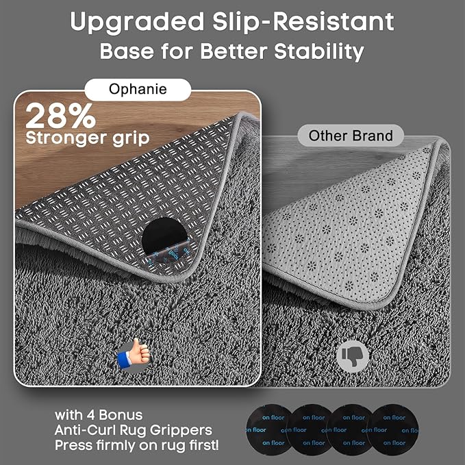 Ophanie 2x10 Runner Rug for Hallway, Upgrade Non-Slip Fluffy Soft Bedside Rugs, Bedroom Living Room Grey Shaggy Gray Carpet for Kids Girls Boys Dorm Nursery Home Decor Aesthetic