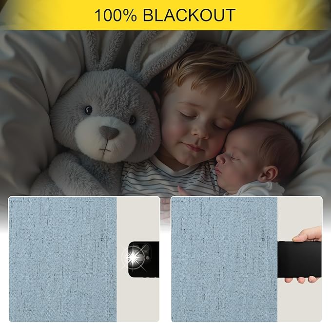 Dusty Blue Blackout Curtains for Nursery 54 Inch Length 2 Panel Chic Linen Look Short Thick Privacy Lightweight Grey Blue Light Blocking Room Darkening Curtain for Kids Bedroom Back Tab Pocket 54 Long