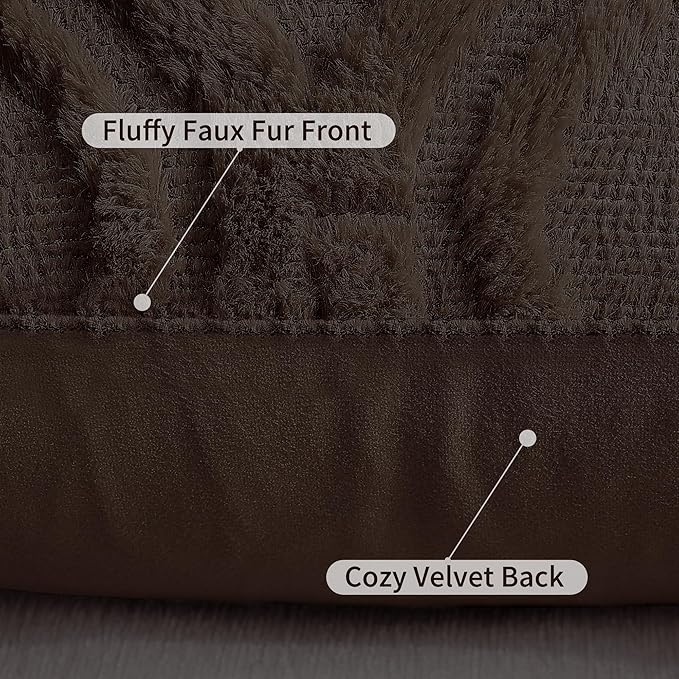 decorUhome Throw Pillow Covers 24x24 Inch Set of 2, Soft Plush Faux Wool Dark Brown Solid Couch Pillow Covers, Accent Euro Sham Farmhouse Neutral Square Pillow Cases for Sofa Bed Living Room