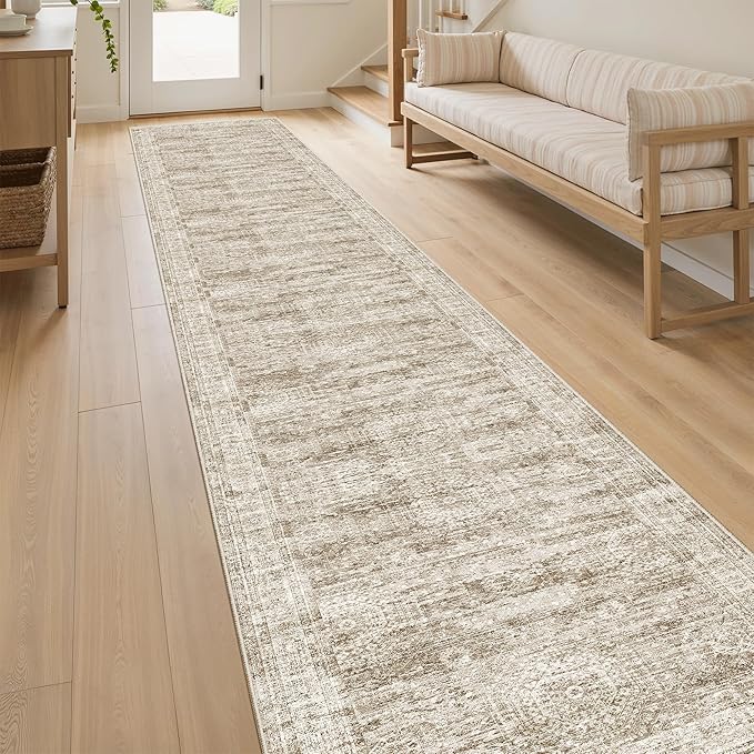 Runner Rug 2'x10' Washable Non-Slip Runner Rugs for Kitchen Bathroom Laundry Room Brown Vintage Floor Carpet Runners for Hallway Entryway