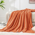 BEDELITE Fleece Blanket Twin Size – 3D Ribbed Jacquard Soft and Warm Decorative Fuzzy Blankets – Cozy, Fluffy, Plush Lightweight Throw Blankets for Couch, Bed, Sofa(Orange, 60x80 inches)