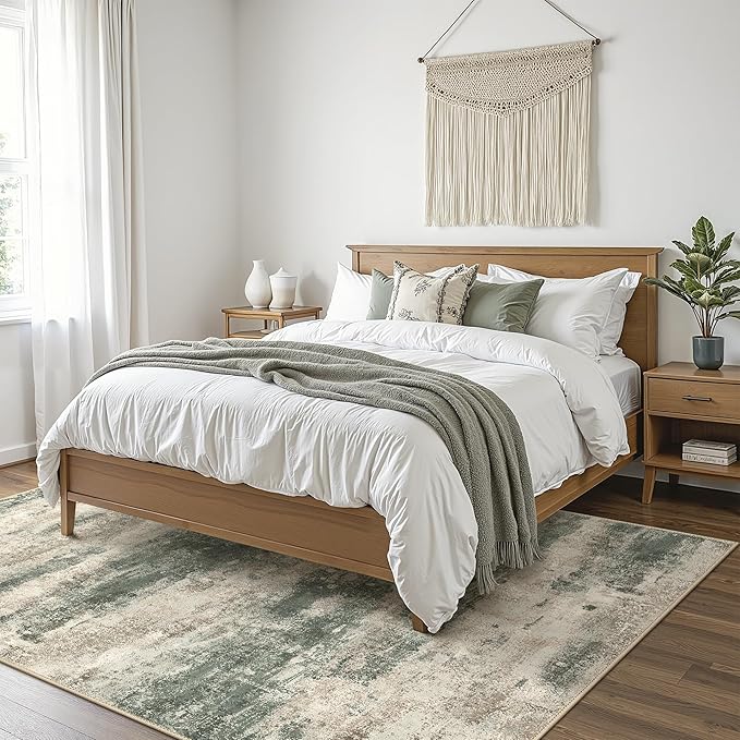BEIMO Area Rugs 6x9 for Living Room Bedroom, Modern Abstract Machine Washable Rug, Large Soft Low Pile Floor Cover with Non Slip Backing for Dining Room, Grey/Dark Green