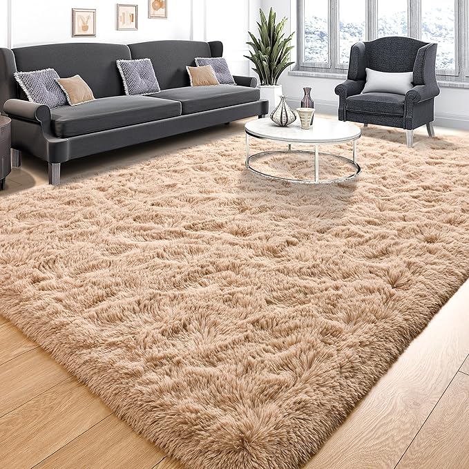 Tepook Super Soft Fluffy Rug for Bedroom, Modern Shaggy Fuzzy Kids Rugs for Living Room, Plush Indoor Nursery Home Decor Dorm Carpet with Non-Slip Bottom, Beige, 3 X 5 Feet
