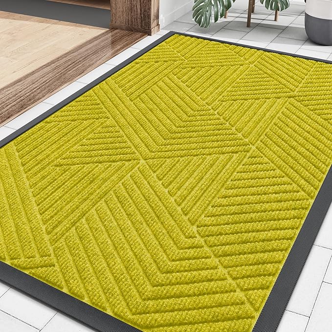 Smiry Front Door Mat Outside Entrance, Heavy Duty Sturdy Natural Rubber Doormat, Trap Dirt and Moisture, Easy Clean Low Profile Mats for Indoor Outdoor Entry, Irregular Triangle (29.5x17, MST-Yellow)
