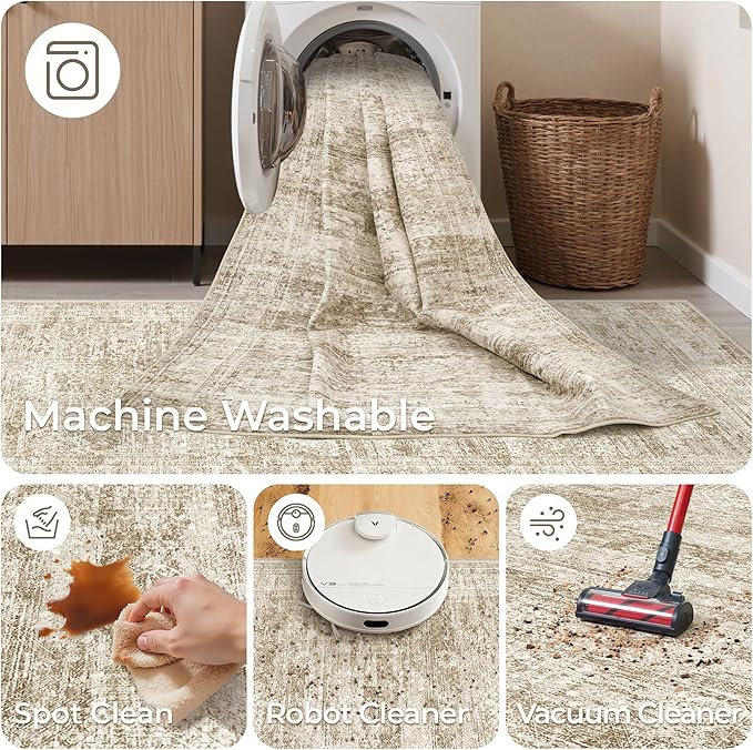 Long Hallway Runner Rug- Carpet Runners for Hallway 12ft, Anti Slip Backing Washable Rug Runner for Bathroom, Entrance, Living Room, Soft Low Pile Modern Rug Runner(2'x12', Brown/Ivory)