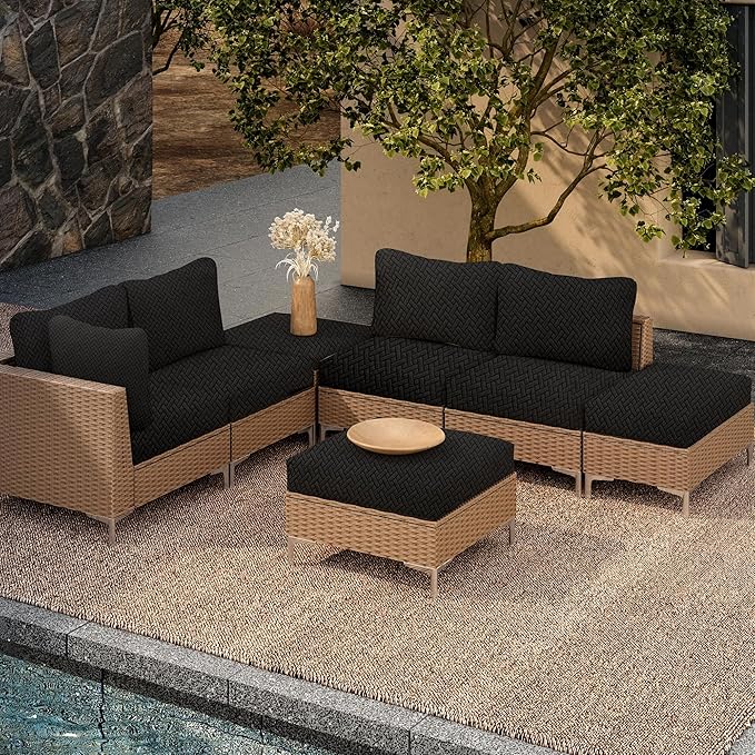 Outdoor Cushion Covers Set,14PCS Patio Furniture Couch Seat Slipcovers, Replacement for Sofa Sectional Chair(Cover，Only)