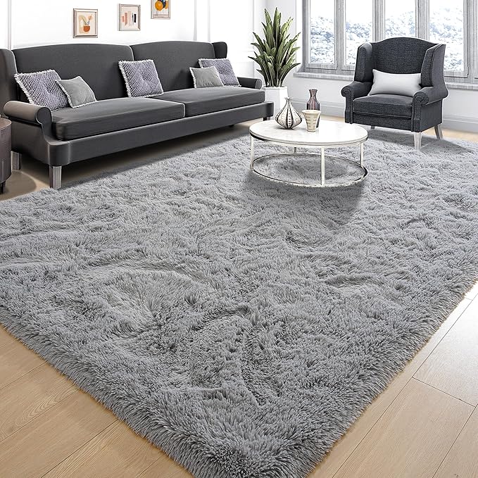 Tepook Area Rugs 10x14 for Living Room, Super Soft Fluffy Rugs for Bedroom, Modern Shaggy Rug Fuzzy Carpets for Kids, Plush Indoor Nursery Home Decor Rug with Non-Slip Bottom, Grey
