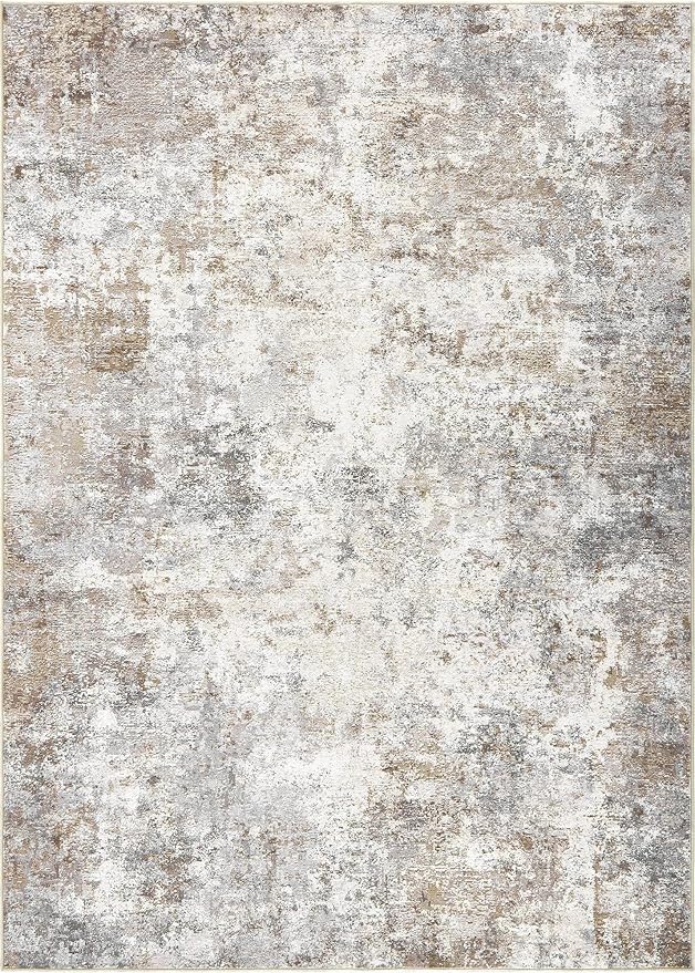 UERMEI 7x10 Area Rug Living Room Rugs - Washable Neutral Modern Abstract Soft Thin Large Rug Indoor Floor No Slip Rug Carpet for Bedroom Under Dining Table Home Office Decor - Brown Grey