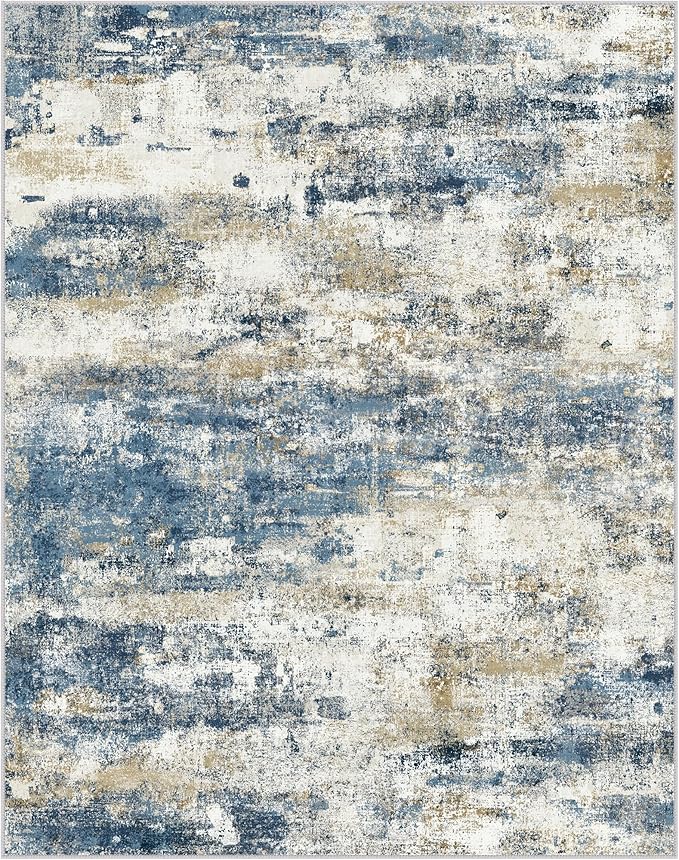 BEIMO Machine Washable Rug 5x7 Area Rugs for Living Room Bedroom, Large Navy Blue Beige Abstract Area Rug Soft Throw Rugs, Low-Pile Floor Carpet with Non Slip Rubber Backing