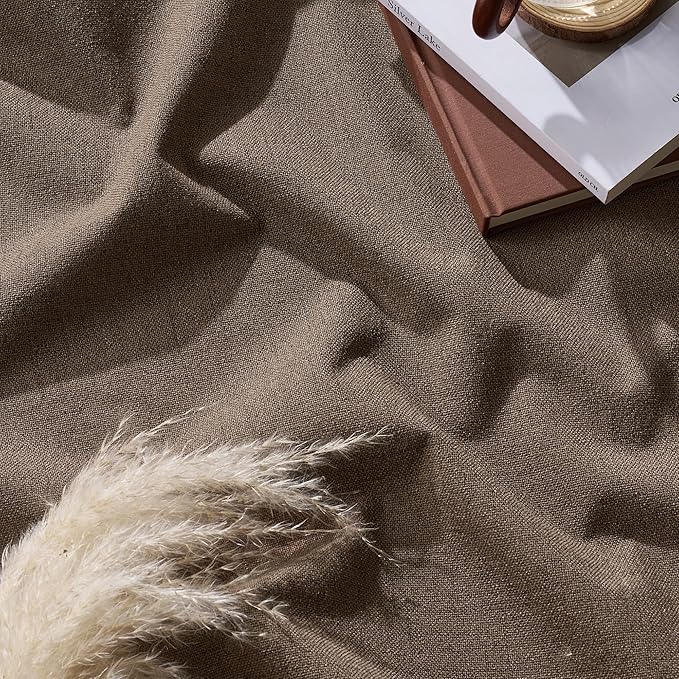 RYB HOME 100% Blackout Linen Textured Curtains 96 inches Long, Thermal Insulating Privacy Energy Saving for Bedroom Living Room Window Office Theater Dining Nursery, W 52 x L 96 in, Coffee, 2 Panels