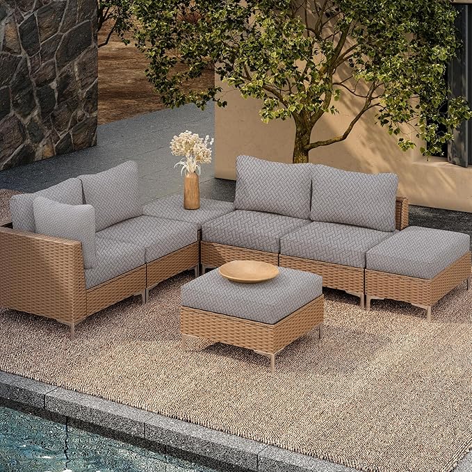 Outdoor Cushion Covers Set,14PCS Patio Furniture Couch Seat Slipcovers, Replacement for Sofa Sectional Chair(Cover，Only)