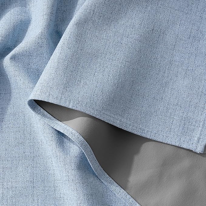 RYB HOME Linen Texture Curtains for Bedroom, 100% Blackout Thermal Insulated Curtains, Rod Pocket&Back Tab Room Darkening Drapes Luxury Decor for Living Room Nursery, W52xL108, 2 Panels, Smoky Blue