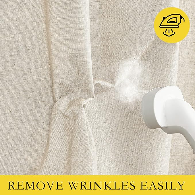NICETOWN 100% Absolutely Blackout Linen Curtains with Thermal Insulated White Liner, Beige, 52" Wide by 45" Long, 2 Pieces, Anti-Rust Grommet Natural Burlap Fabric Window Drapes for Bedroom/Kids Room
